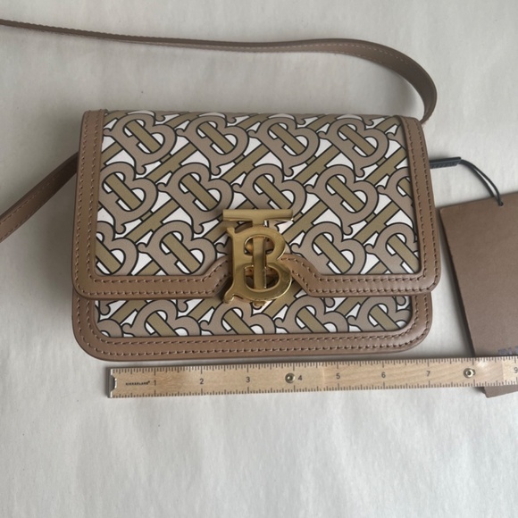NWT Burberry TB Leather Monogram Small Beige Crossbody Shoulder Bag Purse - Picture 9 of 14